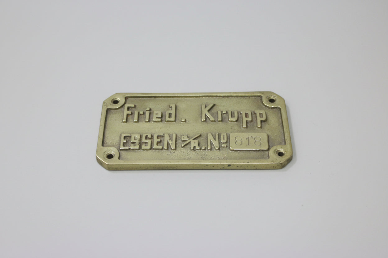 Antika Fried. Krupp Essen Makine Plakası-Nadir Seri K. NO:818