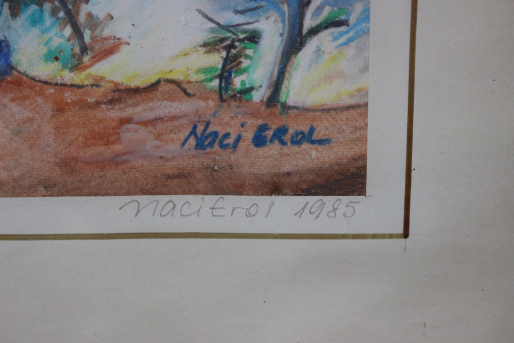Pastel boya, imzalı ve çerçeveli resim